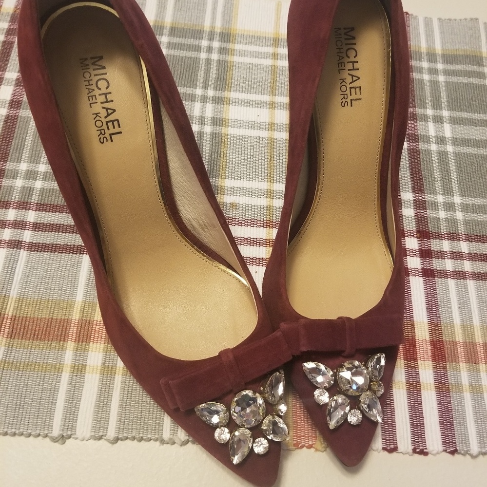 Michael Kors Red Suede Jeweled Pumps